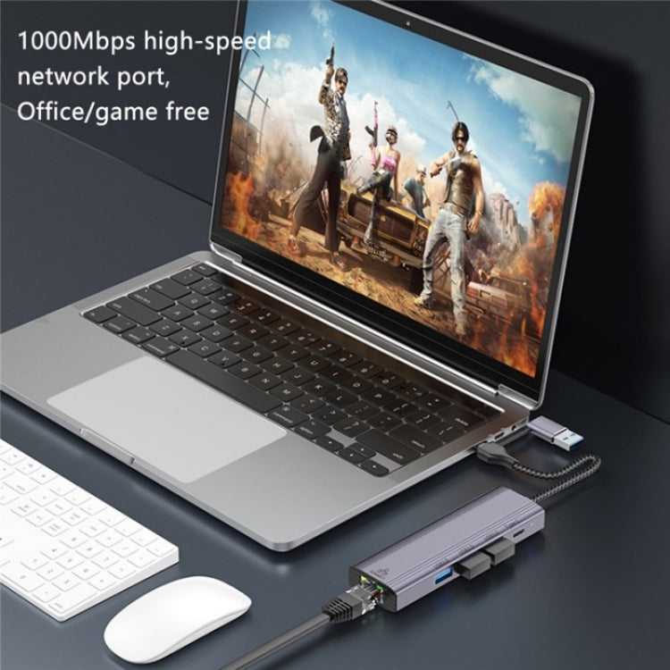 T513 USB-A / Type-C to USB3.0 x 3 + USB-C + Gigabit Laptop Adapter Docking Station - HUB with Lan adapter by PMC Jewellery | Online Shopping South Africa | PMC Jewellery | Buy Now Pay Later Mobicred