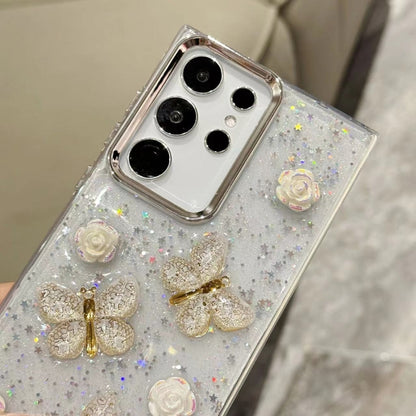 For Samsung Galaxy S25 Ultra 5G Three-dimensional Butterfly Glitter TPU  Phone Case(Gold) - Galaxy S25 Ultra 5G Cases by PMC Jewellery | Online Shopping South Africa | PMC Jewellery | Buy Now Pay Later Mobicred