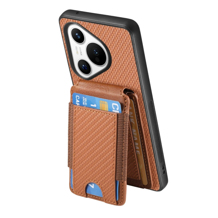 For Huawei Pura 70 Pro Carbon Fiber Vertical Flip Wallet Stand Phone Case(Brown) - Huawei Cases by PMC Jewellery | Online Shopping South Africa | PMC Jewellery | Buy Now Pay Later Mobicred