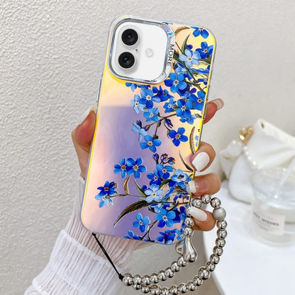 For iPhone 16 Electroplating Laser Flower Phone Case with Wrist Strap(Myosotis AH2) - iPhone 16 Cases by PMC Jewellery | Online Shopping South Africa | PMC Jewellery | Buy Now Pay Later Mobicred