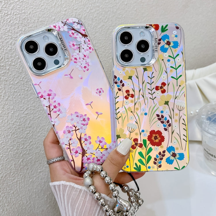 For iPhone 16 Pro Electroplating Laser Flower Phone Case with Wrist Strap(White Flower AH10) - iPhone 16 Pro Cases by PMC Jewellery | Online Shopping South Africa | PMC Jewellery | Buy Now Pay Later Mobicred