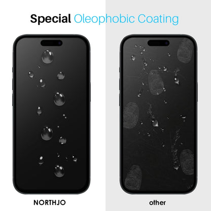 For iPhone 15 Pro Max NORTHJO 2pcs A++ Screen Protector Tempered Glass Film with Installation Frame - iPhone 15 Pro Max Tempered Glass by NORTHJO | Online Shopping South Africa | PMC Jewellery | Buy Now Pay Later Mobicred