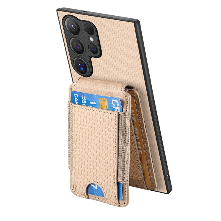 For Samsung Galaxy S24 Ultra 5G Carbon Fiber Vertical Flip Wallet Stand Phone Case(Khaki) - Galaxy S24 Ultra 5G Cases by PMC Jewellery | Online Shopping South Africa | PMC Jewellery | Buy Now Pay Later Mobicred