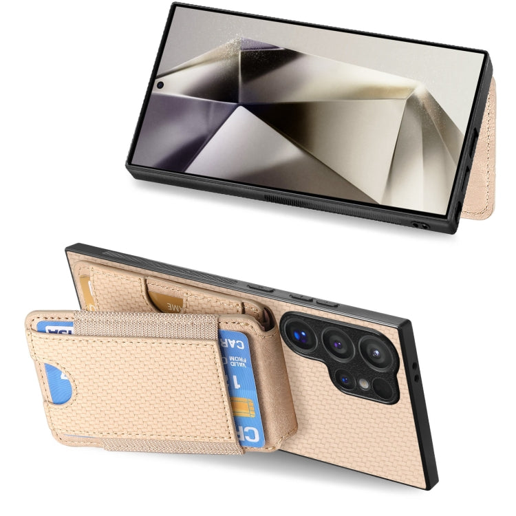 For Samsung Galaxy S24 Ultra 5G Carbon Fiber Vertical Flip Wallet Stand Phone Case(Khaki) - Galaxy S24 Ultra 5G Cases by PMC Jewellery | Online Shopping South Africa | PMC Jewellery | Buy Now Pay Later Mobicred