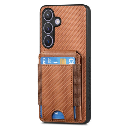 For Samsung Galaxy S24 5G Carbon Fiber Vertical Flip Wallet Stand Phone Case(Brown) - Galaxy S24 5G Cases by PMC Jewellery | Online Shopping South Africa | PMC Jewellery | Buy Now Pay Later Mobicred