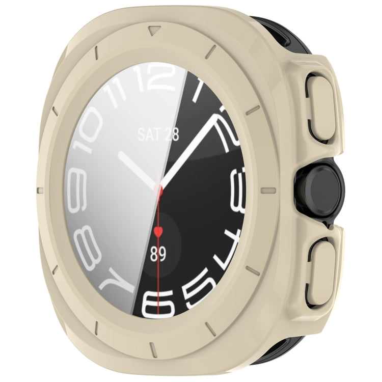 For Samsung Galaxy Watch Ultra 47mm PC+Tempered Film Integrated Waterproof Watch Protective Case(Ivory) - Watch Cases by PMC Jewellery | Online Shopping South Africa | PMC Jewellery | Buy Now Pay Later Mobicred