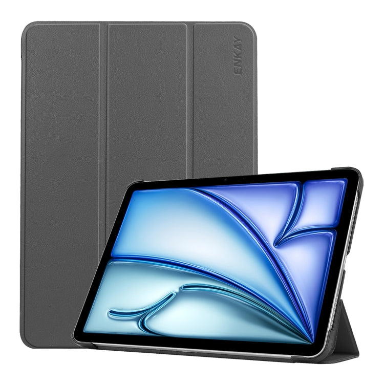 For iPad Air 13 2024 ENKAY Tri-fold Custer Texture Platic Leather Smart Tablet Case(Grey) - iPad Air 13 2024 Cases by ENKAY | Online Shopping South Africa | PMC Jewellery | Buy Now Pay Later Mobicred