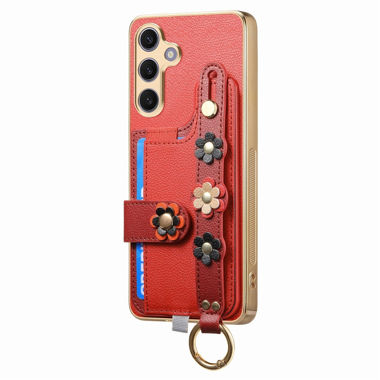 For Samsung Galaxy S24+ 5G Stereoscopic Flowers Wristband Card Bag Phone Case(Red) - Galaxy S24+ 5G Cases by PMC Jewellery | Online Shopping South Africa | PMC Jewellery | Buy Now Pay Later Mobicred