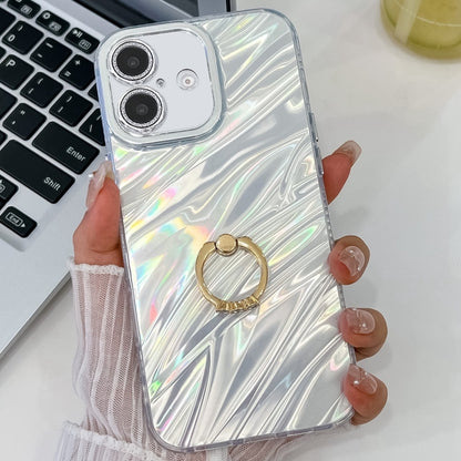 For iPhone 16 Plus Plating Glitter Texture Ring Holder TPU Phone Case with Lens Film(White Water Ripples) - iPhone 16 Plus Cases by PMC Jewellery | Online Shopping South Africa | PMC Jewellery | Buy Now Pay Later Mobicred