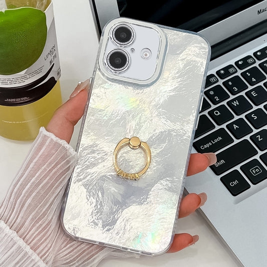 For iPhone 16 Plating Glitter Texture Ring Holder TPU Phone Case with Lens Film(White Tinfoil Texture) - iPhone 16 Cases by PMC Jewellery | Online Shopping South Africa | PMC Jewellery | Buy Now Pay Later Mobicred