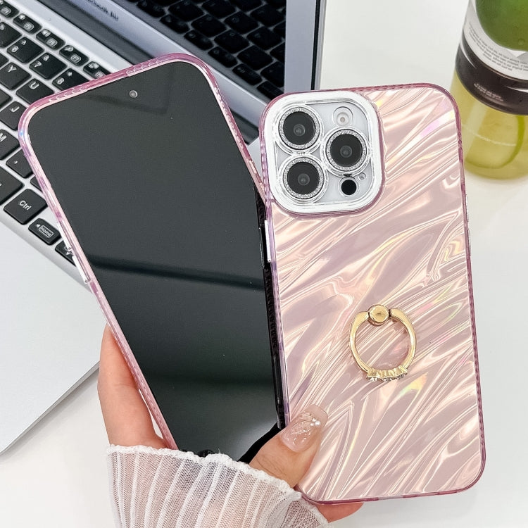 For iPhone 16 Plus Plating Glitter Texture Ring Holder TPU Phone Case with Lens Film(White Water Ripples) - iPhone 16 Plus Cases by PMC Jewellery | Online Shopping South Africa | PMC Jewellery | Buy Now Pay Later Mobicred