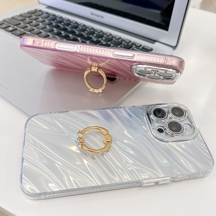 For iPhone 16 Pro Max Plating Glitter Texture Ring Holder TPU Phone Case with Lens Film(White Feather Yarn) - More iPhone Cases by PMC Jewellery | Online Shopping South Africa | PMC Jewellery | Buy Now Pay Later Mobicred