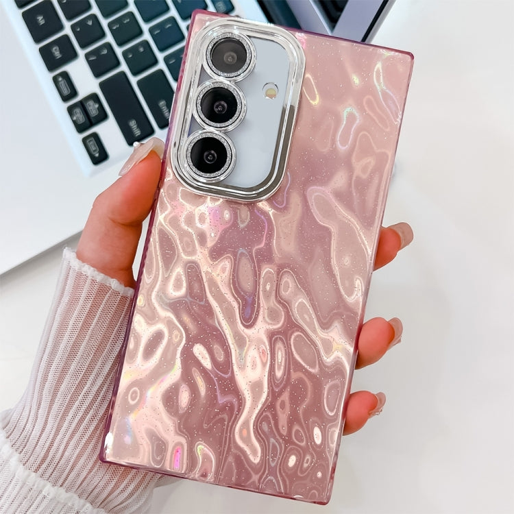 For Samsung Galaxy S25 5G Plating Glitter Texture TPU Phone Case with Lens Film(Pink Wrinkles) - Galaxy S25 5G Cases by PMC Jewellery | Online Shopping South Africa | PMC Jewellery | Buy Now Pay Later Mobicred