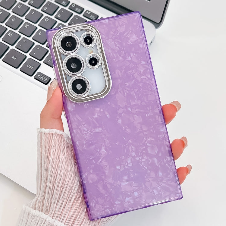 For Samsung Galaxy S25 Ultra 5G Plating Glitter Texture TPU Phone Case with Lens Film(Purple Shell Pattern) - Galaxy S25 Ultra 5G Cases by PMC Jewellery | Online Shopping South Africa | PMC Jewellery | Buy Now Pay Later Mobicred