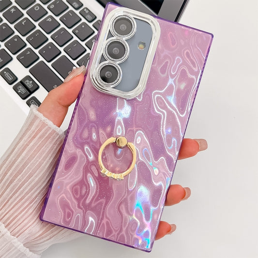 For Samsung Galaxy S25 5G Plating Glitter Texture Ring Holder TPU Phone Case with Lens Film(Purple Wrinkles) - Galaxy S25 5G Cases by PMC Jewellery | Online Shopping South Africa | PMC Jewellery | Buy Now Pay Later Mobicred