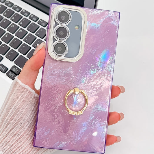 For Samsung Galaxy S25+ 5G Plating Glitter Texture Ring Holder TPU Phone Case with Lens Film(Purple Tinfoil Texture) - Galaxy S25+ 5G Cases by PMC Jewellery | Online Shopping South Africa | PMC Jewellery | Buy Now Pay Later Mobicred