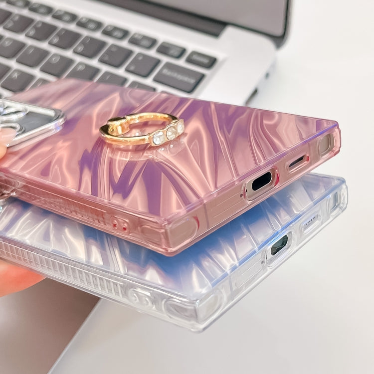 For Samsung Galaxy S25+ 5G Plating Glitter Texture Ring Holder TPU Phone Case with Lens Film(Pink Feather Yarn) - Galaxy S25+ 5G Cases by PMC Jewellery | Online Shopping South Africa | PMC Jewellery | Buy Now Pay Later Mobicred