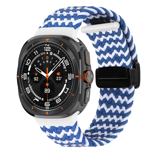 For Samsung Galaxy Watch Ultra 47mm Fold Magnetic Buckle Braided Watch Band(Wavy Pattern Blue White) - Watch Bands by PMC Jewellery | Online Shopping South Africa | PMC Jewellery | Buy Now Pay Later Mobicred