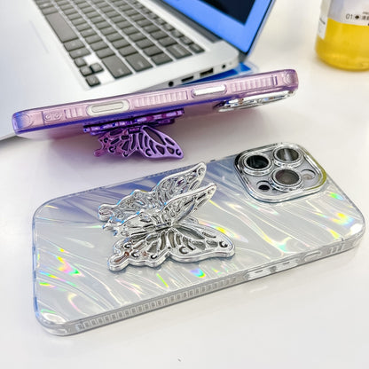 For iPhone 16 Pro Max Plating Glitter Texture Butterfly Holder TPU Phone Case with Lens Film(White Water Ripples) - iPhone 16 Pro Max Cases by PMC Jewellery | Online Shopping South Africa | PMC Jewellery | Buy Now Pay Later Mobicred