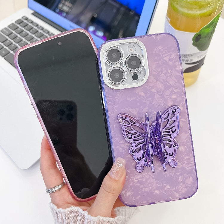 For iPhone 16 Pro Max Plating Glitter Texture Butterfly Holder TPU Phone Case with Lens Film(White Water Ripples) - iPhone 16 Pro Max Cases by PMC Jewellery | Online Shopping South Africa | PMC Jewellery | Buy Now Pay Later Mobicred