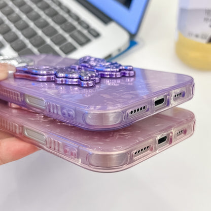 For iPhone 16 Plus Plating Glitter Texture Butterfly Holder TPU Phone Case with Lens Film(Purple Water Ripples) - iPhone 16 Plus Cases by PMC Jewellery | Online Shopping South Africa | PMC Jewellery | Buy Now Pay Later Mobicred