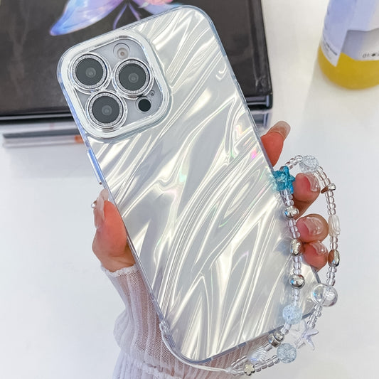 For iPhone 16 Pro Max Plating Glitter Texture Chain Wristband TPU Phone Case with Lens Film(White Water Ripples) - iPhone 16 Pro Max Cases by PMC Jewellery | Online Shopping South Africa | PMC Jewellery | Buy Now Pay Later Mobicred