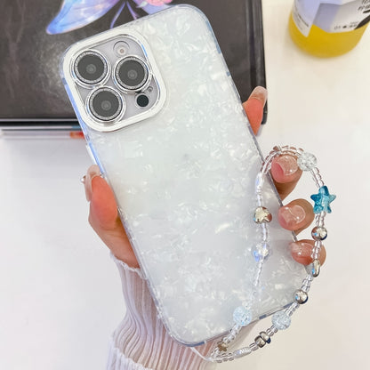 For iPhone 16 Pro Plating Glitter Texture Chain Wristband TPU Phone Case with Lens Film(White Shell Pattern) - iPhone 16 Pro Cases by PMC Jewellery | Online Shopping South Africa | PMC Jewellery | Buy Now Pay Later Mobicred