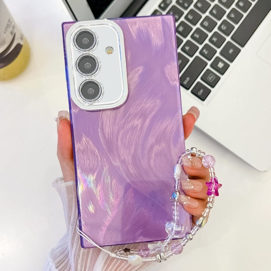 For Samsung Galaxy S25+ 5G Plating Glitter Texture Chain Wristband TPU Phone Case with Lens Film(Purple Feather Yarn) - Galaxy S25+ 5G Cases by PMC Jewellery | Online Shopping South Africa | PMC Jewellery | Buy Now Pay Later Mobicred