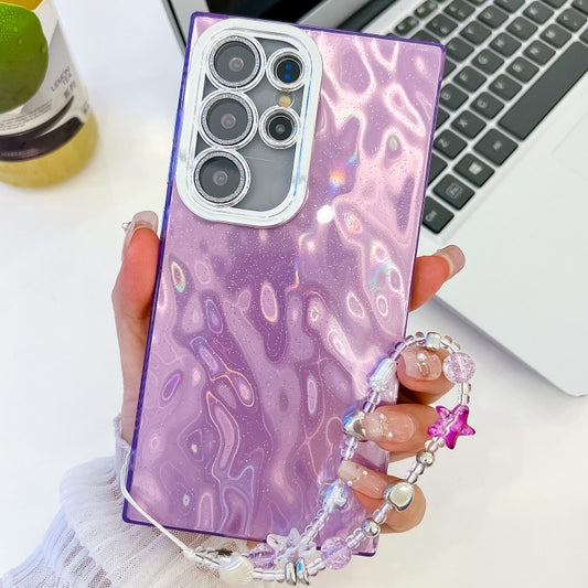 For Samsung Galaxy S25 Ultra 5G Plating Glitter Texture Chain Wristband TPU Phone Case with Lens Film(Purple Wrinkles) - Galaxy S25 Ultra 5G Cases by PMC Jewellery | Online Shopping South Africa | PMC Jewellery | Buy Now Pay Later Mobicred