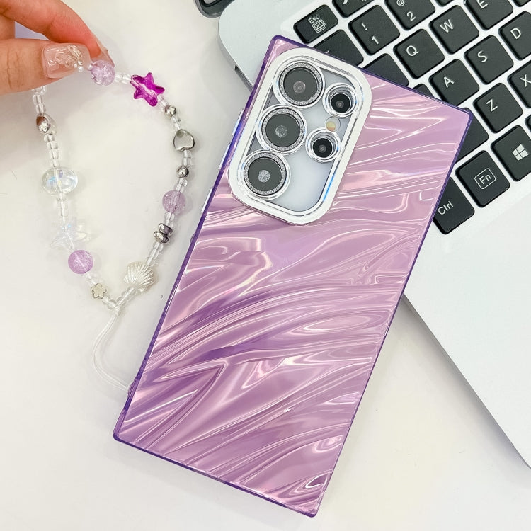 For Samsung Galaxy S25+ 5G Plating Glitter Texture Chain Wristband TPU Phone Case with Lens Film(Purple Shell Pattern) - Galaxy S25+ 5G Cases by PMC Jewellery | Online Shopping South Africa | PMC Jewellery | Buy Now Pay Later Mobicred