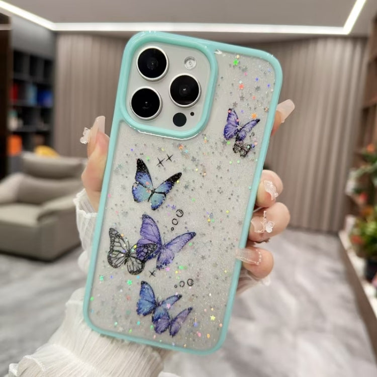 For iPhone 16 Pro Max Color Butterfly Glitter Epoxy TPU Phone Case(Green) - iPhone 16 Pro Max Cases by PMC Jewellery | Online Shopping South Africa | PMC Jewellery | Buy Now Pay Later Mobicred