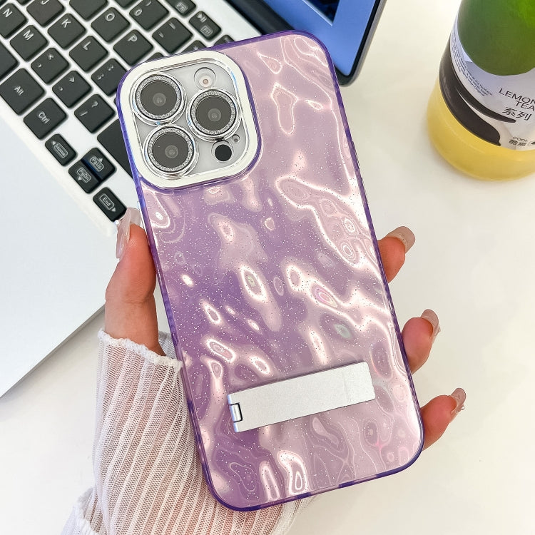 For iPhone 16 Pro Plating Glitter Texture Fold Holder TPU Phone Case with Lens Film(Purple Wrinkles) - iPhone 16 Pro Cases by PMC Jewellery | Online Shopping South Africa | PMC Jewellery | Buy Now Pay Later Mobicred