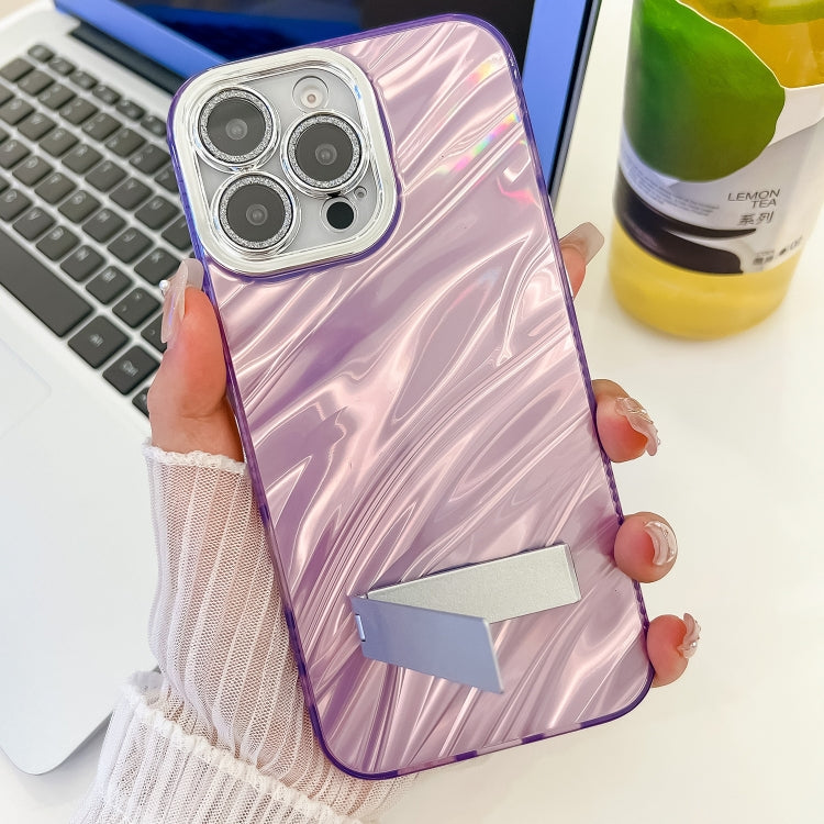 For iPhone 16 Plating Glitter Texture Fold Holder TPU Phone Case with Lens Film(White Tinfoil Texture) - iPhone 16 Cases by PMC Jewellery | Online Shopping South Africa | PMC Jewellery | Buy Now Pay Later Mobicred