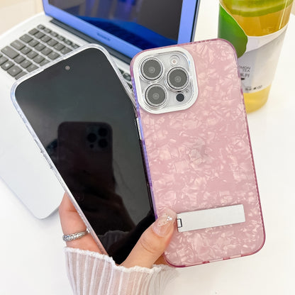 For iPhone 16 Pro Max Plating Glitter Texture Fold Holder TPU Phone Case with Lens Film(White Water Ripples) - iPhone 16 Pro Max Cases by PMC Jewellery | Online Shopping South Africa | PMC Jewellery | Buy Now Pay Later Mobicred