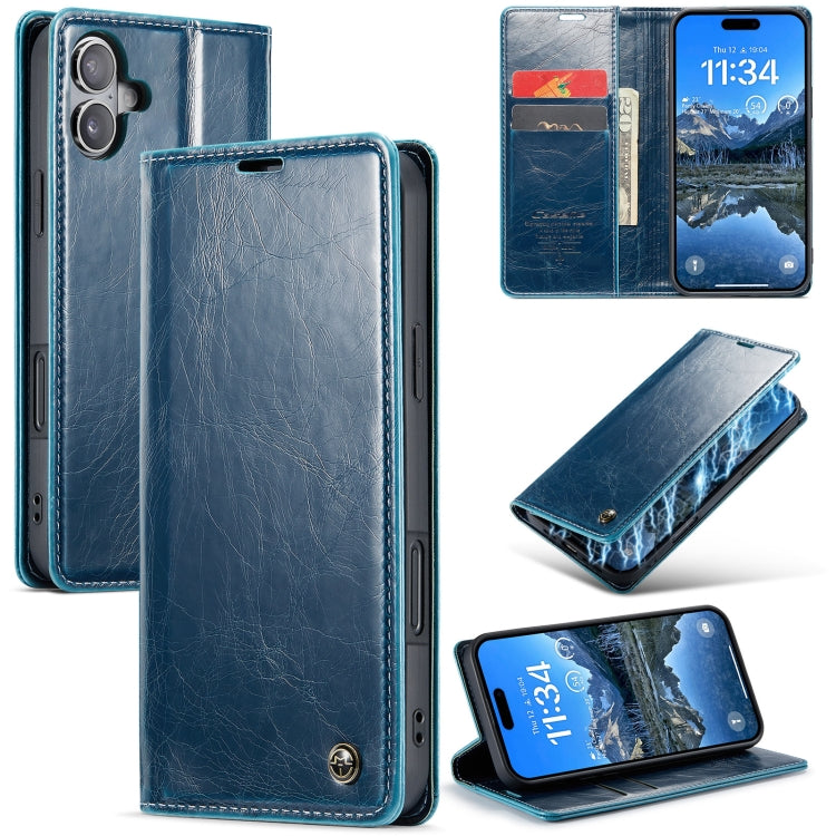 For iPhone 16 CaseMe 003 Crazy Horse Texture Flip Leather Phone Case(Blue) - iPhone 16 Cases by CaseMe | Online Shopping South Africa | PMC Jewellery | Buy Now Pay Later Mobicred