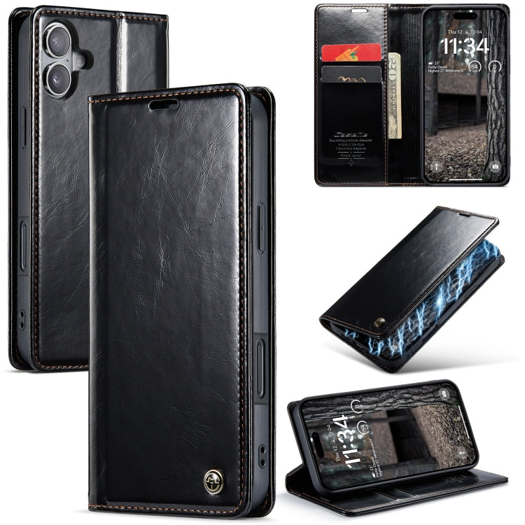 For iPhone 16 CaseMe 003 Crazy Horse Texture Flip Leather Phone Case(Black) - iPhone 16 Cases by CaseMe | Online Shopping South Africa | PMC Jewellery | Buy Now Pay Later Mobicred