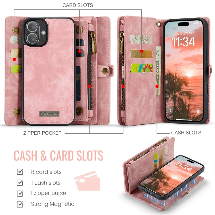 For iPhone 16 Plus CaseMe 008 Detachable Multifunctional Leather Phone Case(Pink) - iPhone 16 Plus Cases by CaseMe | Online Shopping South Africa | PMC Jewellery | Buy Now Pay Later Mobicred