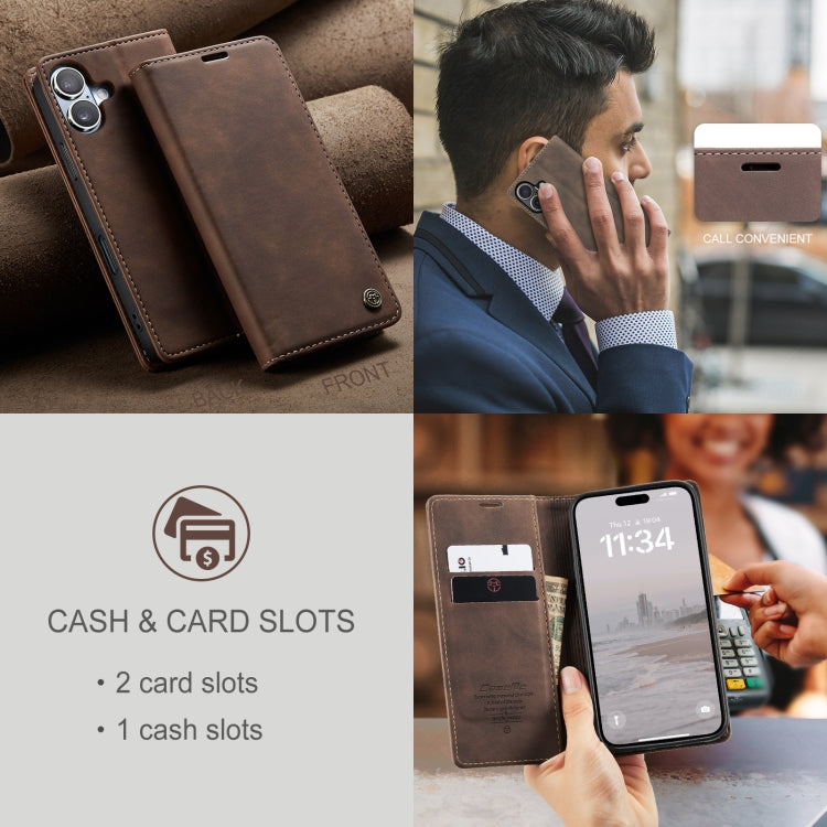 For iPhone 16 CaseMe 013 Multifunctional Horizontal Flip Leather Phone Case(Coffee) - iPhone 16 Cases by CaseMe | Online Shopping South Africa | PMC Jewellery | Buy Now Pay Later Mobicred