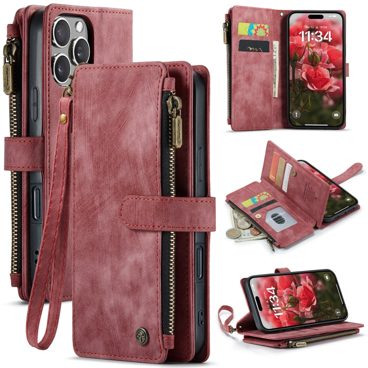 For iPhone 16 Pro CaseMe C30 Card Slots Zipper Wallet Leather Phone Case(Red) - iPhone 16 Pro Cases by CaseMe | Online Shopping South Africa | PMC Jewellery | Buy Now Pay Later Mobicred