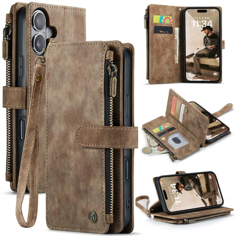 For iPhone 16 CaseMe C30 Card Slots Zipper Wallet Leather Phone Case(Brown) - iPhone 16 Cases by CaseMe | Online Shopping South Africa | PMC Jewellery | Buy Now Pay Later Mobicred