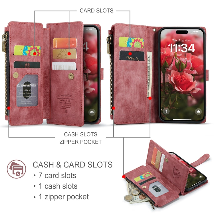 For iPhone 16 CaseMe C30 Card Slots Zipper Wallet Leather Phone Case(Red) - iPhone 16 Cases by CaseMe | Online Shopping South Africa | PMC Jewellery | Buy Now Pay Later Mobicred