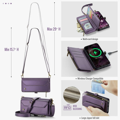 For iPhone 16 Plus CaseMe C36 Card Slots Zipper Wallet RFID Anti-theft Leather Phone Case(Purple) - iPhone 16 Plus Cases by CaseMe | Online Shopping South Africa | PMC Jewellery | Buy Now Pay Later Mobicred