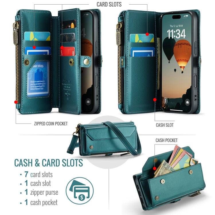 For iPhone 16 CaseMe C36 Card Slots Zipper Wallet RFID Anti-theft Leather Phone Case(Blue) - iPhone 16 Cases by CaseMe | Online Shopping South Africa | PMC Jewellery | Buy Now Pay Later Mobicred