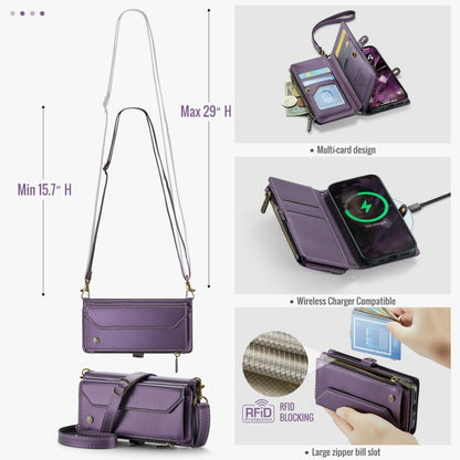 For iPhone 16 CaseMe C36 Card Slots Zipper Wallet RFID Anti-theft Leather Phone Case(Purple) - iPhone 16 Cases by CaseMe | Online Shopping South Africa | PMC Jewellery | Buy Now Pay Later Mobicred