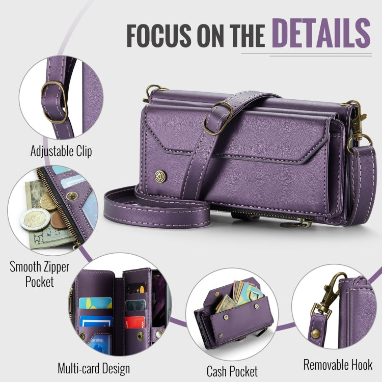 For iPhone 16 CaseMe C36 Card Slots Zipper Wallet RFID Anti-theft Leather Phone Case(Purple) - iPhone 16 Cases by CaseMe | Online Shopping South Africa | PMC Jewellery | Buy Now Pay Later Mobicred