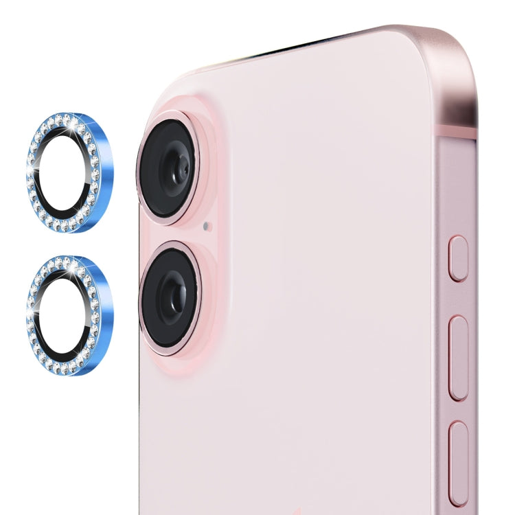 For iPhone 16 / 16 Plus ENKAY AR Anti-reflection Individual Diamond Ring Camera Lens Glass Full Film(Sky Blue) - iPhone 16 Plus Tempered Glass by ENKAY | Online Shopping South Africa | PMC Jewellery | Buy Now Pay Later Mobicred