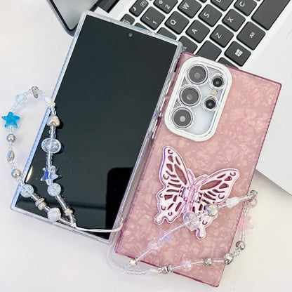 For Samsung Galaxy S25 Ultra 5G Plating Glitter Lens Film Texture Butterfly Holder Wristband Phone Case(Purple Wrinkles) - Galaxy S25 Ultra 5G Cases by PMC Jewellery | Online Shopping South Africa | PMC Jewellery | Buy Now Pay Later Mobicred