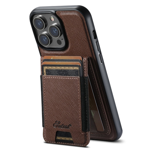 For iPhone 15 Pro Max Suteni H17 Cross Grain Leather MagSafe Detachable Wallet Phone Case(Brown) - iPhone 15 Pro Max Cases by Suteni | Online Shopping South Africa | PMC Jewellery | Buy Now Pay Later Mobicred