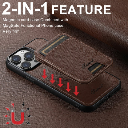 For iPhone 16 Suteni H18 Cross Grain MagSafe Wallet Leather Phone Case(Brown) - iPhone 16 Cases by Suteni | Online Shopping South Africa | PMC Jewellery | Buy Now Pay Later Mobicred