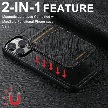 For iPhone 12 Pro Suteni H18 Cross Grain MagSafe Wallet Leather Phone Case(Black) - iPhone 12 / 12 Pro Cases by Suteni | Online Shopping South Africa | PMC Jewellery | Buy Now Pay Later Mobicred